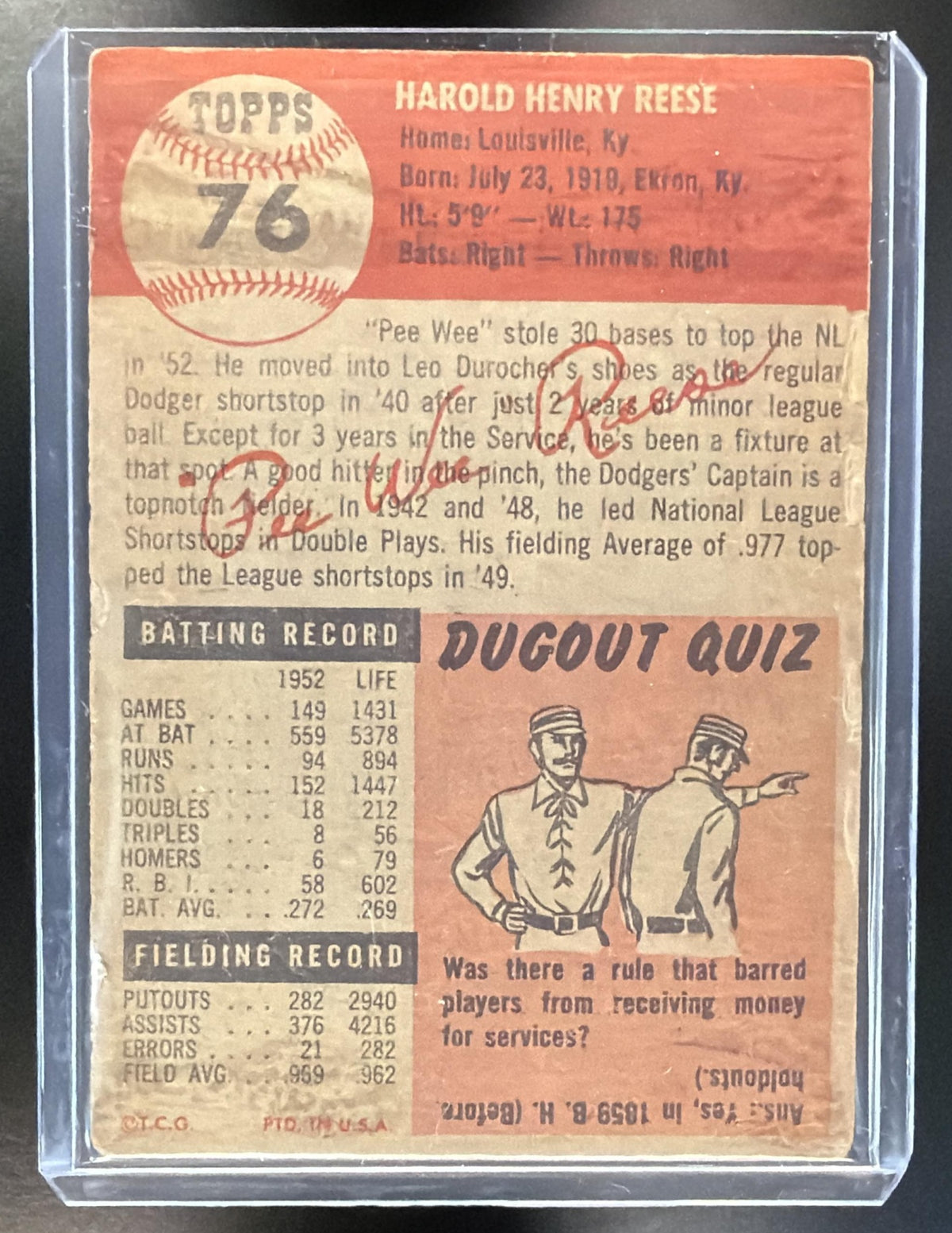 1953 Topps  Pee Wee Reese #76