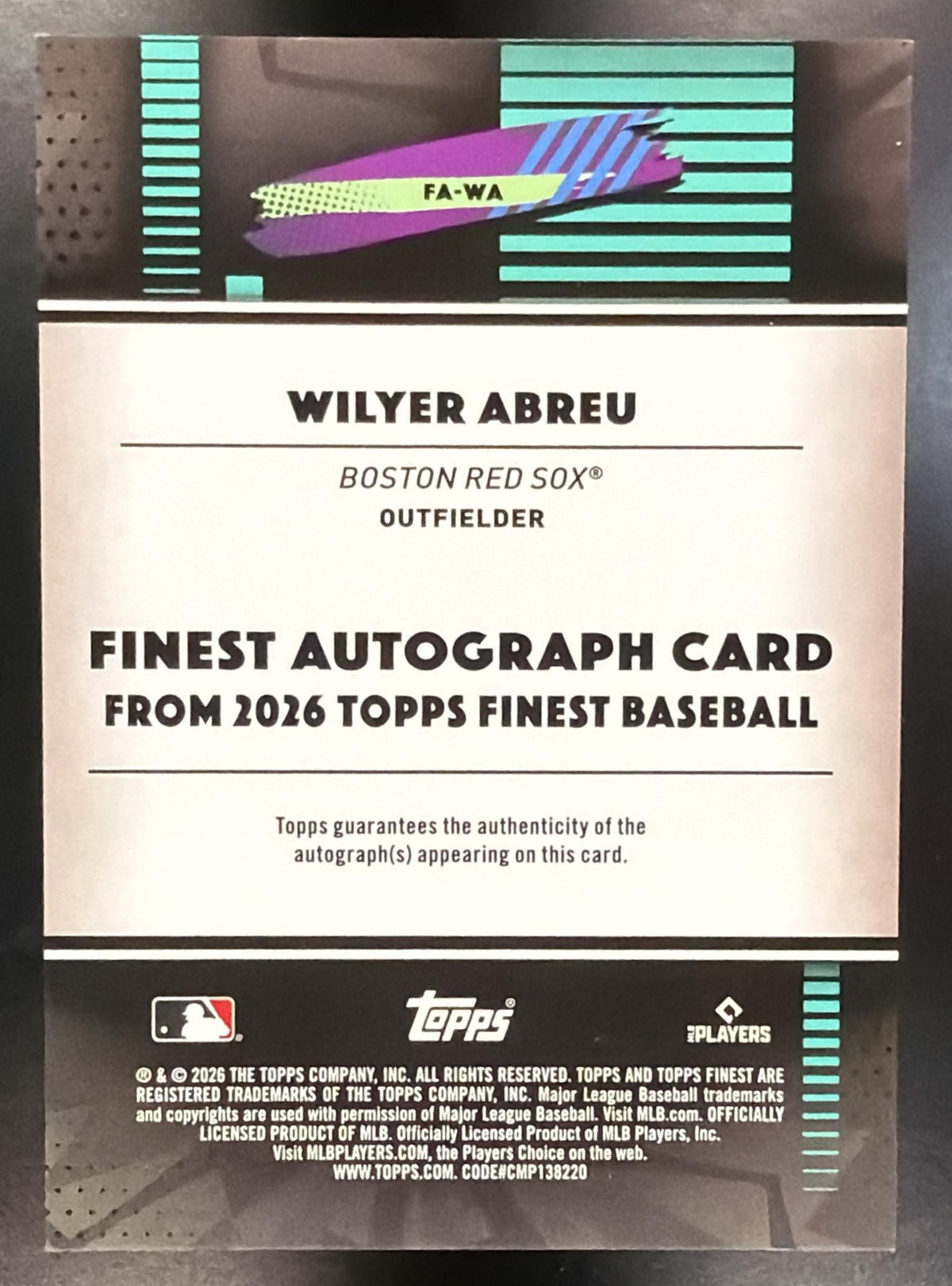 2026 Topps Finest Wilyer Abreu #FA-WA Auto Red Geometric Refractor 2/5