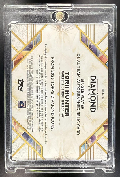 2025 Topps Diamond Icons Torii Hunter #DTA-TH Single Player Dual Team Auto Relic Red /5 MEM