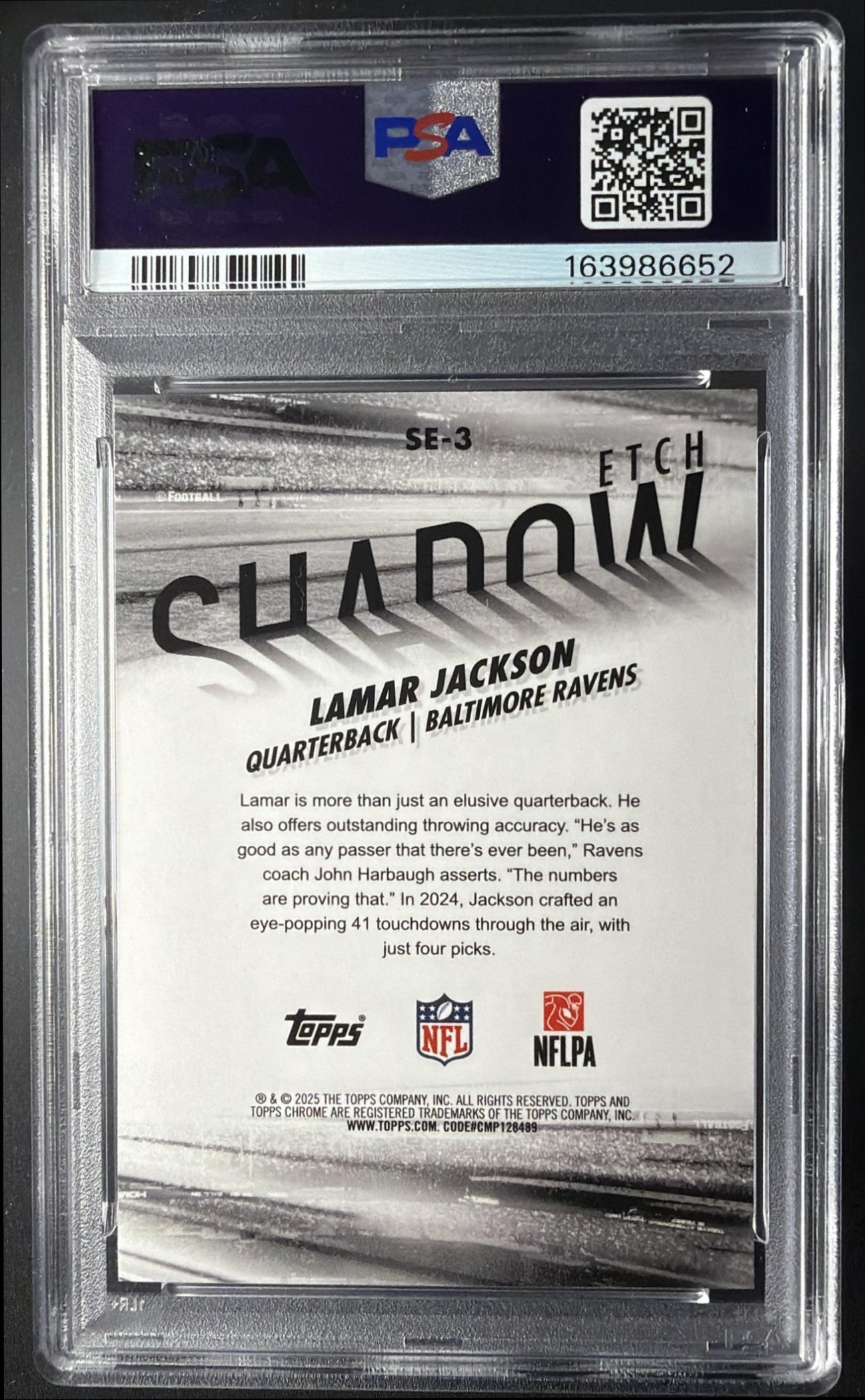 2025 Topps Chrome Lamar Jackson #SE-3 Shadow Etch SP PSA 9