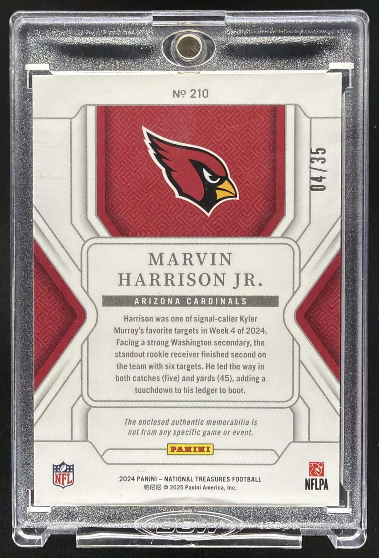 2025 Panini National Treasures Marvin Harrison Jr. #1 Rookie Patch Silver 4/35