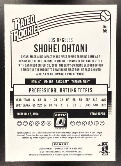 2018 Panini Donruss Optic Shohei Ohtani #56 RC Rated Rookie Angels