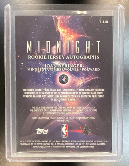 2025-26 Topps Midnight NBA Joan Beringer #RJA-JB 25/75 Rookie Patch Auto Timberwolves