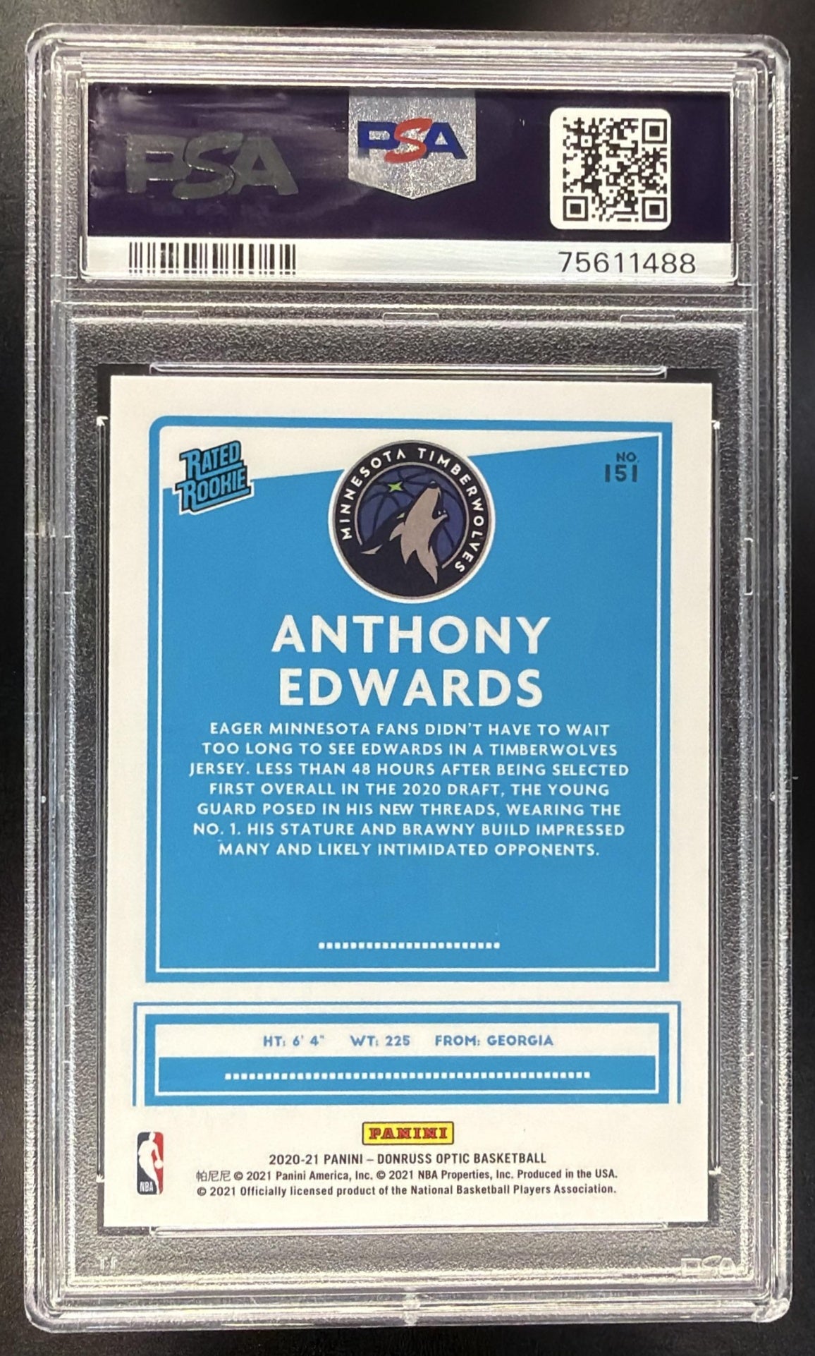 2020-21 Panini Donruss Optic Anthony Edwards #151 RC PSA 10