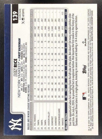 2025 Topps Chrome Sapphire Baseball Ben Rice #139 RC