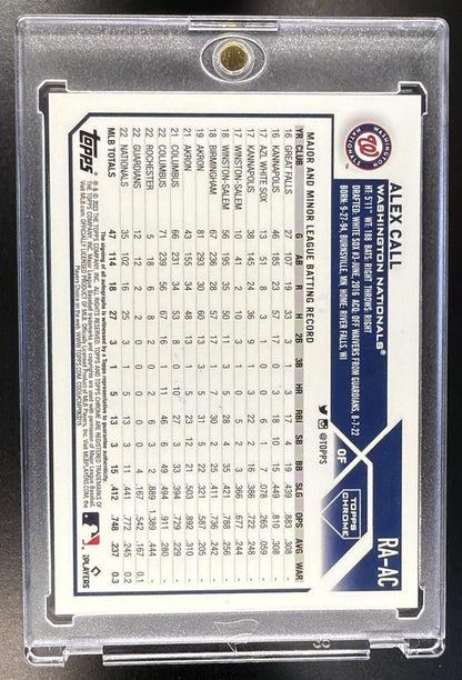 2023 Topps Chrome Alex Call #RA-AC Rookie Auto Black & White Mini Diamond Refractor RC