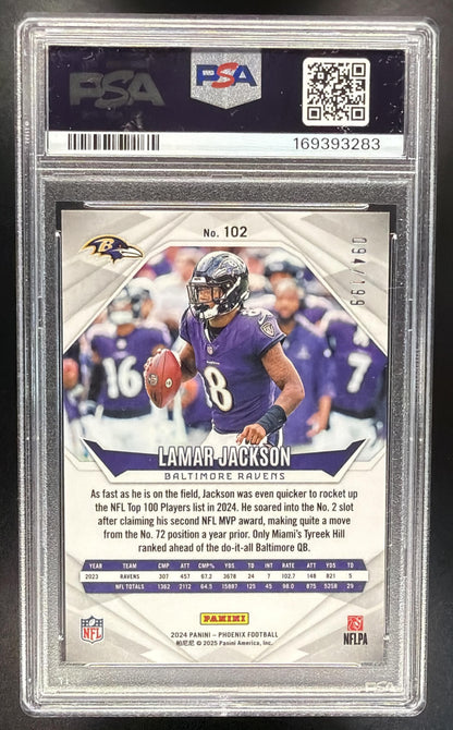 2024 Panini Phoenix Lamar Jackson #102 Green Fade 94/199 PSA 10