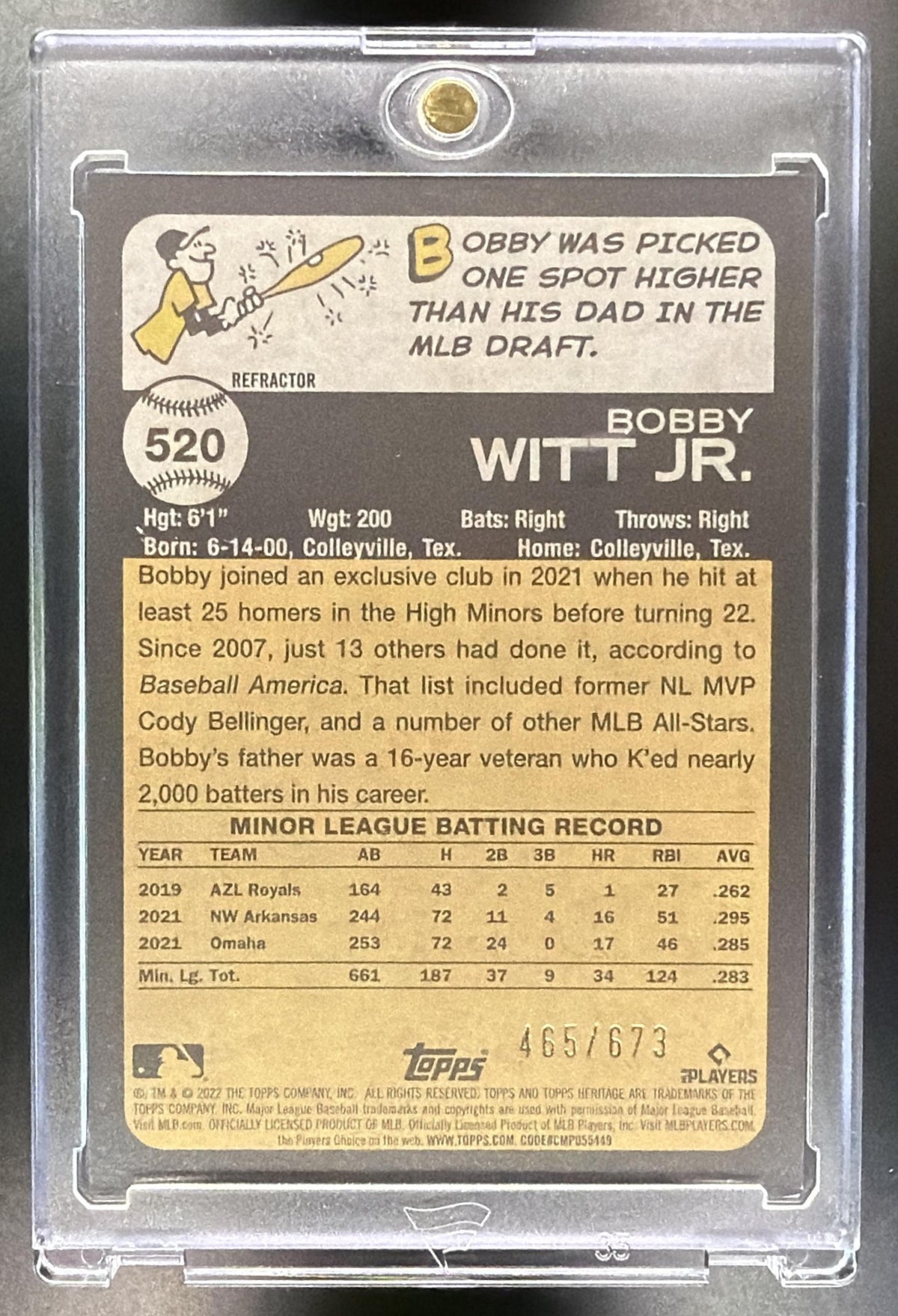 2022 Topps Heritage Bobby Witt Jr. #520 Chrome Refractor 465/673 RC