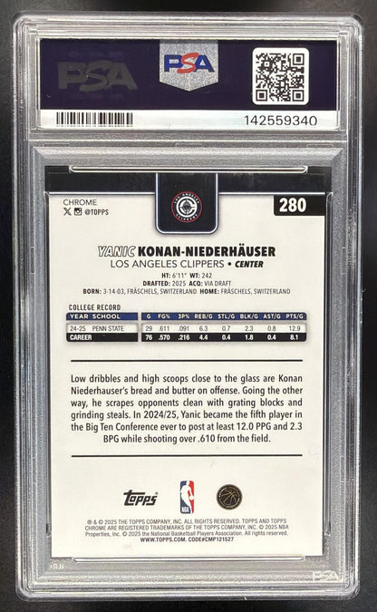 2025 Topps Chrome Yanic Konan-Niederhauser #280 Geometric Black Refractor /10 RC PSA 8