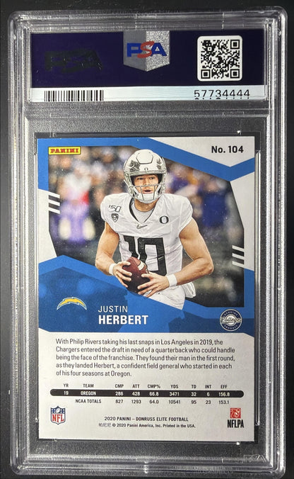 2020 Panini Donruss Elite Justin Herbert #104 Razzle Dazzle RC PSA 10
