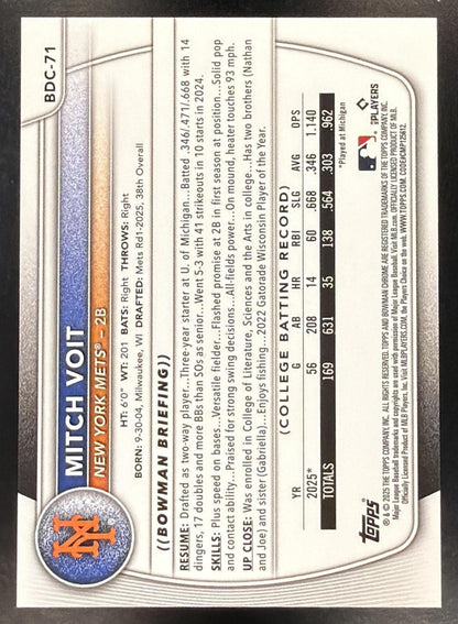 2025 Bowman Draft Baseball Mitch Voit #BDC-71 1st Logofractor 18/35