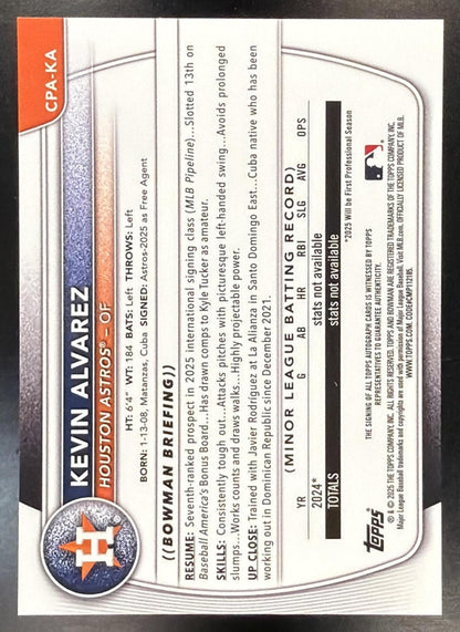 2025 Bowman Chrome Kevin Alvarez #CPA-KA Auto 1st Prospect