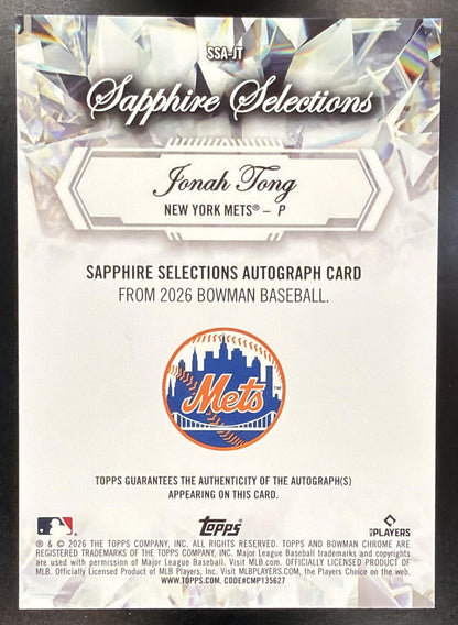 2026 Bowman Sapphire Jonah Tong #SSA-JT Selections Auto Orange Refractor /25 RC