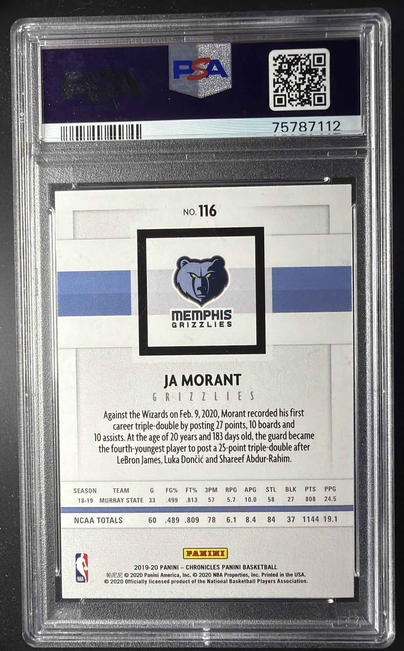 2019-20 Panini Chronicles Ja Morant #116 RC PSA 9