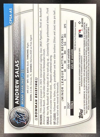 2025 Bowman Chrome Sapphire Andrew Salas #CPSA-AS Auto Green Refractor 95/99 1st Miami