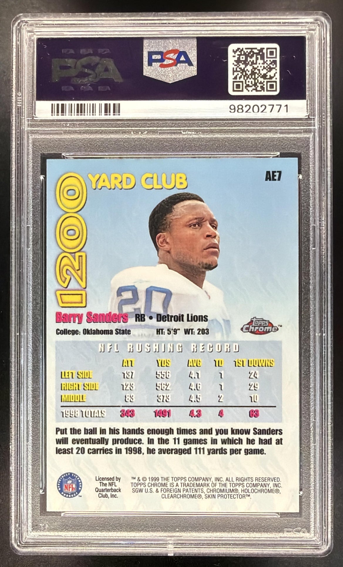 1999 Topps Chrome Barry Sanders #AE7 All Etch PSA 9