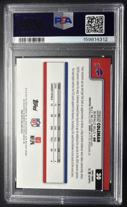 2025 Topps Chrome Sapphire Keon Coleman #30 Red Leather Refractor 2/5 PSA 9