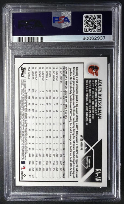 2023 Topps Chrome Adley Rutschman #RA-AR Rookie Auto Aqua Wave Refractor /199 RC PSA 9