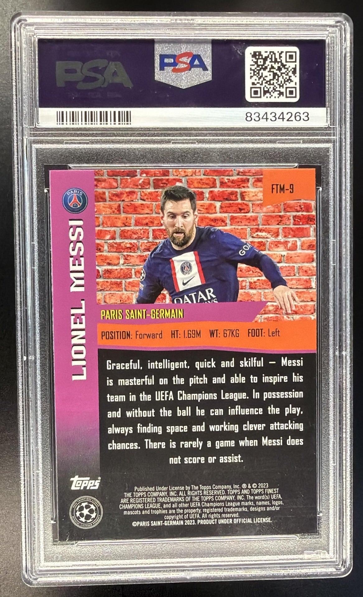 2022-23 Topps Finest UEFA Club Competitions Lionel Messi #FTM-9 The Man PSA 10