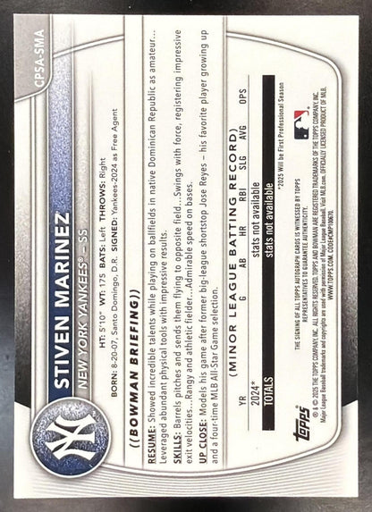 2025 Bowman Chrome Sapphire Stiven Marinez #CPSA-SMA Auto Green Refractor 13/99 1st Prospect