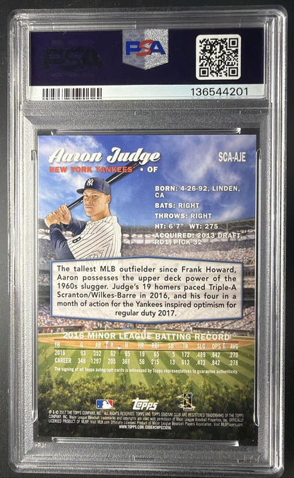 2017 Topps Stadium Club Aaron Judge #SCA-AJE Rookie Auto RC PSA 8