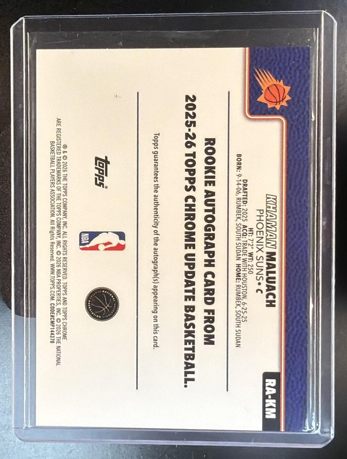 2025-26 Topps Chrome NBA Khaman Maluach #RA-KM Lava Lamp Blue/Green Auto 019/125 RC