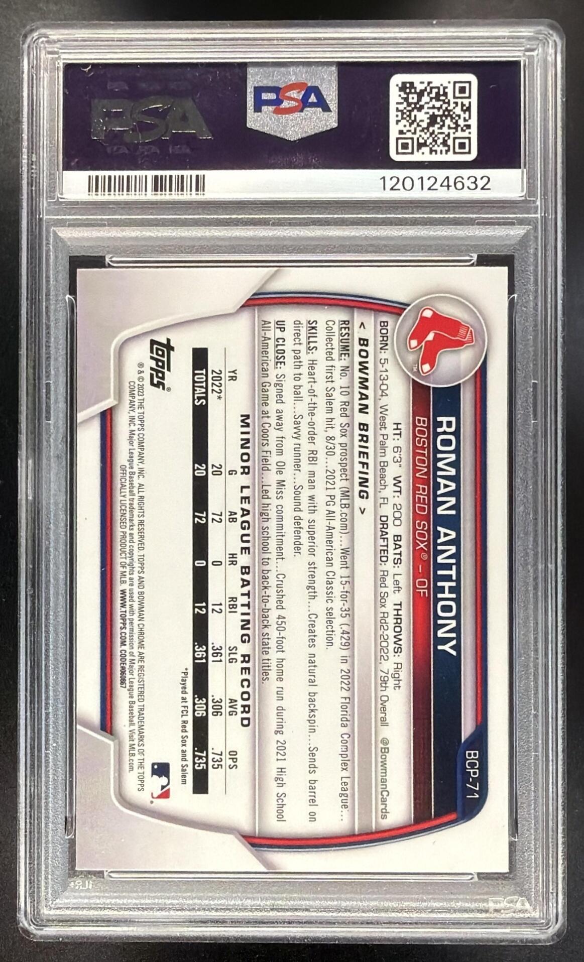2023 Bowman Mega Box Roman Anthony #BCP-71 Prospects Mojo Refractor PSA 10