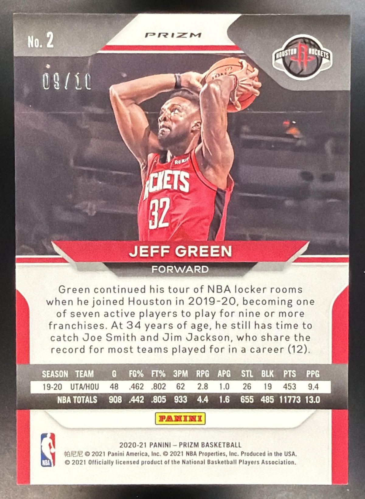 2020-21 Panini Prizm Jeff Green #2 Gold Shimmer Prizms 9/10