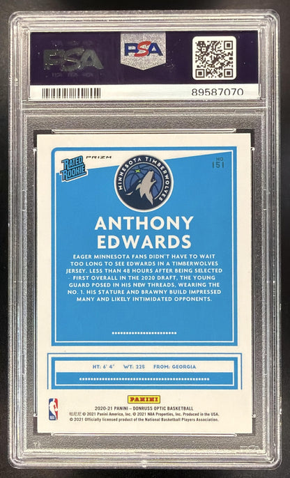 2020-21 Panini Donruss Optic Anthony Edwards #151 Green Pulsar Prizm RC PSA 10