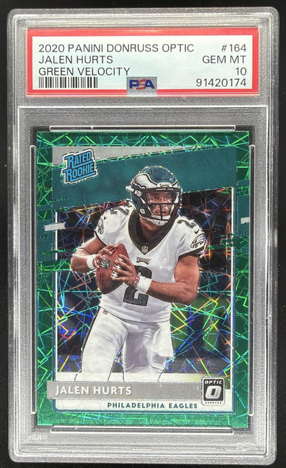2020 Panini Donruss Optic Jalen Hurts #164 Green Velocity Prizm RC PSA 10
