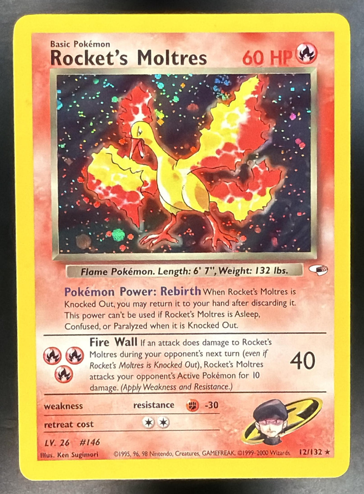 2000 Pokemon Gym Heroes Rocket's Moltres Unlimited Holo 12/132 NM