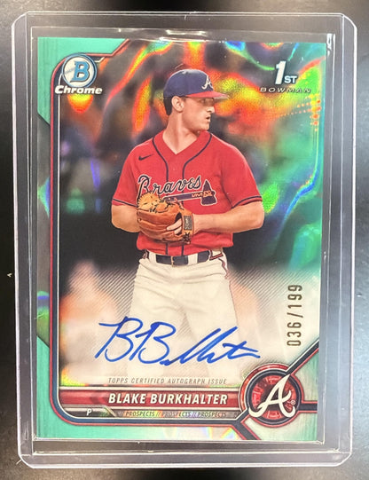 2022 Bowman Chrome Blake Burkhalter #CDA-BBR Aqua Lava Auto 036/199 1st bowman