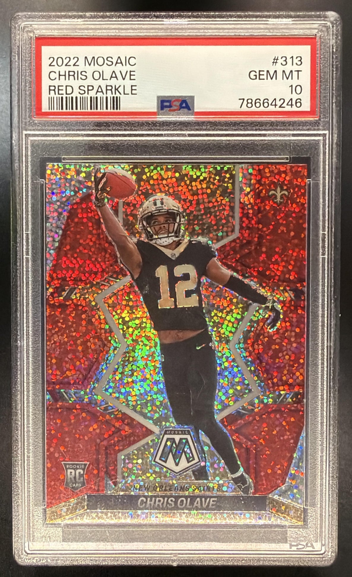 2022 Panini Mosaic Chris Olave #313 Red Sparkle RC PSA 10