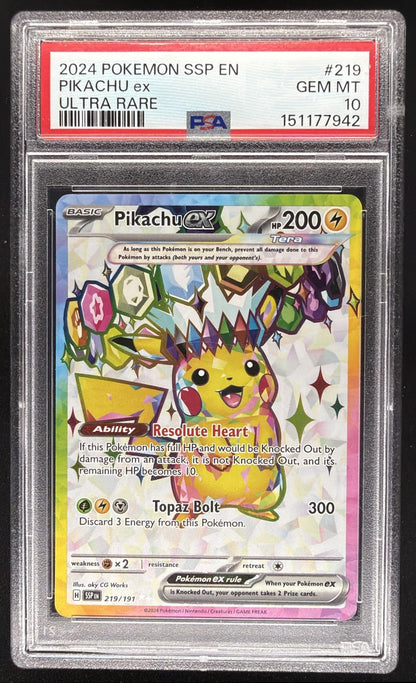 2024 Pokemon Surging Sparks Pikachu Ex #219/191 PSA 10