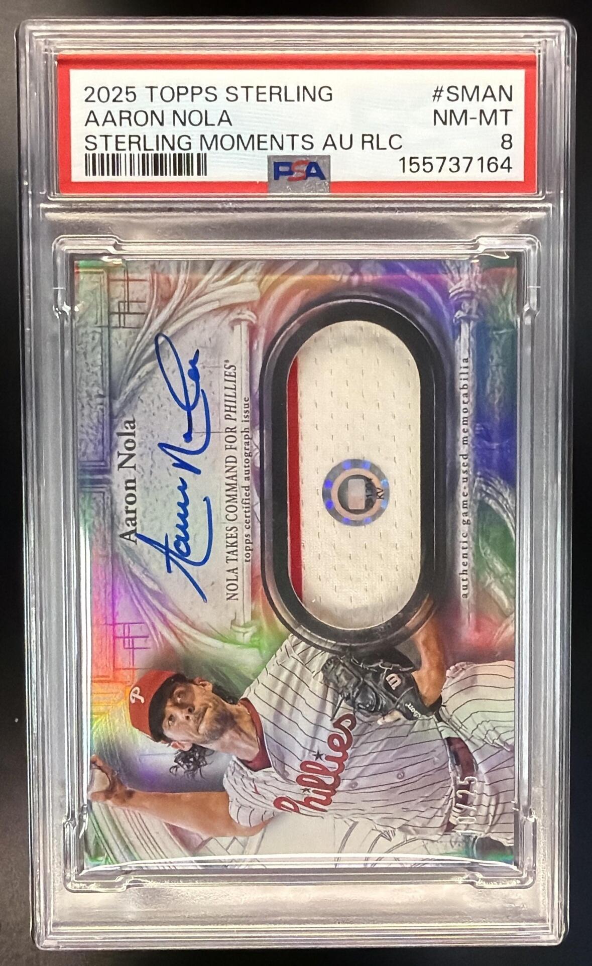 2025 Topps Sterling Aaron Nola #SM-AN Patch Auto /25 PSA 8