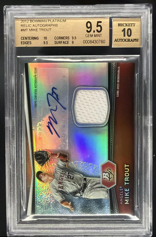 2012 Bowman Platinum Mike Trout #MT Rookie Patch Auto BGS 9.5