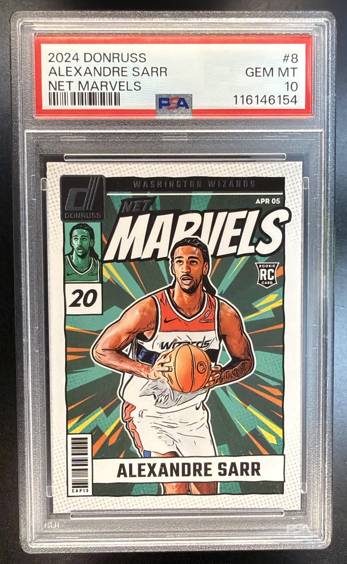 2024 Panini Donruss Alexandre Sarr #8 Net Marvels RC Wizards PSA 10