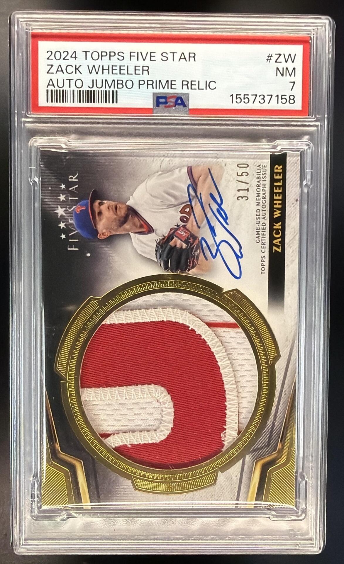 2024 Topps Five Star Zack Wheeler #FSJP-ZW Auto Jumbo Prime Relic /50 PSA 7