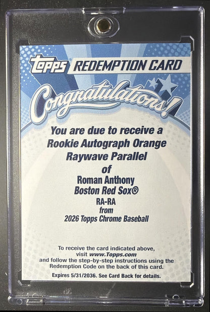2026 Topps Chrome Roman Anthony #RA-RA Rookie Auto Orange Raywave /25