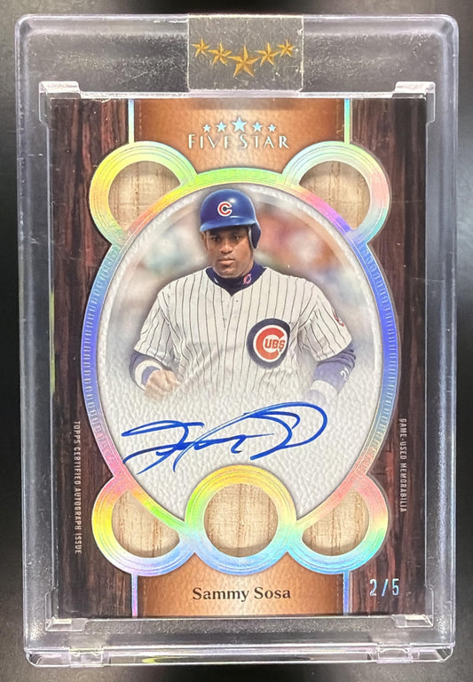 2025 Topps Five Star Sammy Sosa #QRA-SS Quintuple Bat Relic Auto Orange 2/5