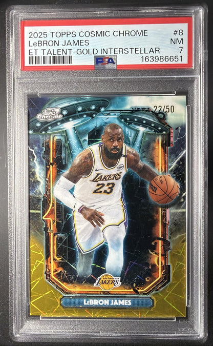 2025 Topps Cosmic Chrome LeBron James #ET-8 Extraterrestrial Talent Gold Interstellar Refractor /50 PSA 7