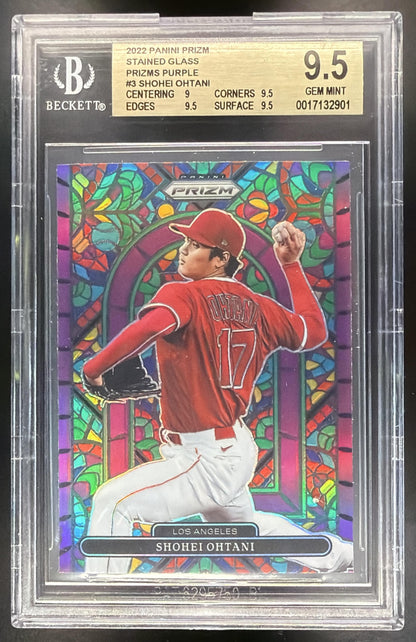 2022 Panini Prizm Shohei Ohtani #SG-3 Stained Glass Purple BGS 9.5