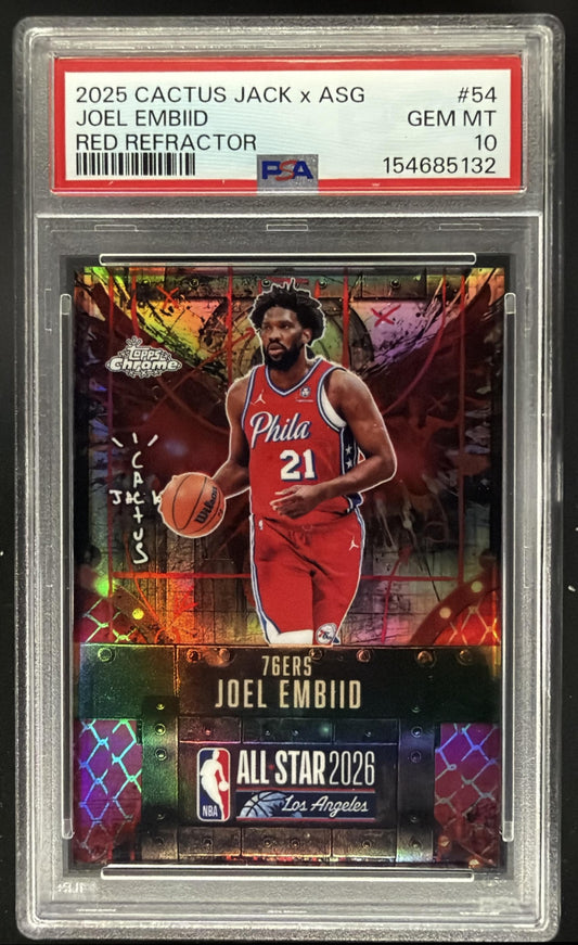 2025 Topps Chrome Cactus Jack Basketball Joel Embiid #54 Red Refractor /5 PSA 10