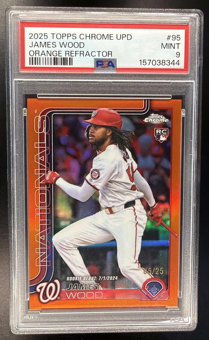2025 Topps Chrome Update James Wood #USC95 Orange Refractor 5/25 RC PSA 9