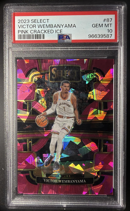 2023 Panini Select Victor Wembanyama #87 Pink Cracked Ice Prizm /99 RC Concourse PSA 10