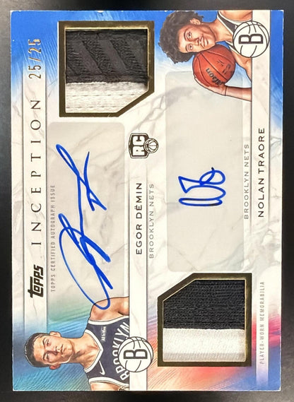2025 Topps Inception Nolan Traore Egor Demin #DR-EN Dual Rookie Relic Auto Blue 25/25 RC