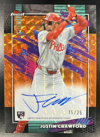 2026 Topps Finest Justin Crawford #FA-JC Auto Orange Refractor 15/25 RC