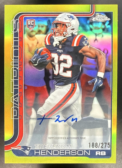 2025 Topps Chrome TreVeyon Henderson #RA-THE Rookie Auto Yellow Refractor 188/275 RC