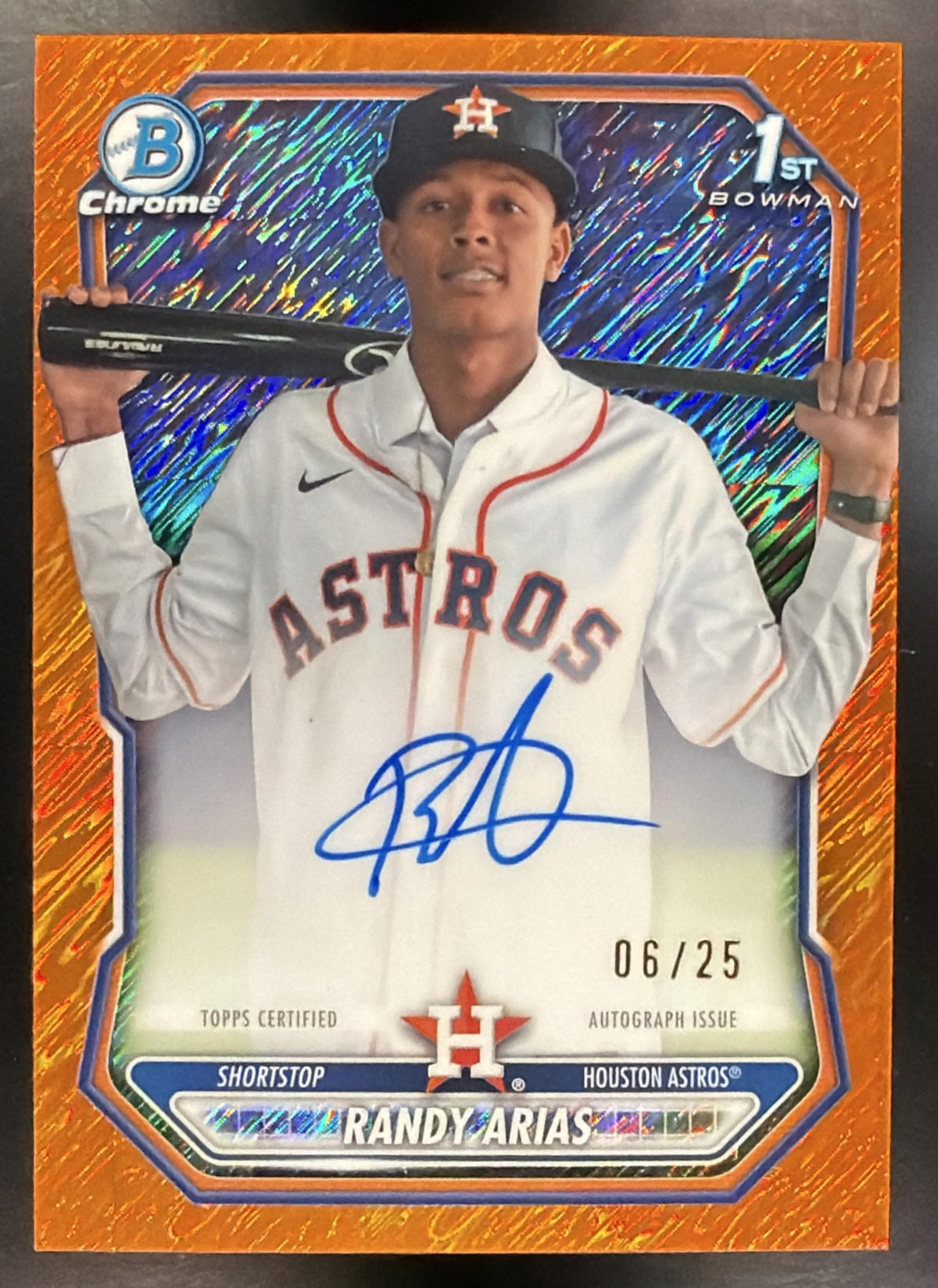 2026 Bowman Chrome Randy Arias #CPA-RA Auto Orange Shimmer Refractor /25 1st Prospect