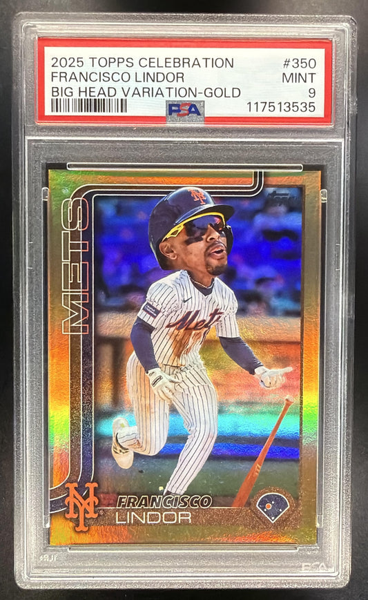 2025 Topps Francisco Lindor #350 Big Head Variation Gold 37/50 PSA 9
